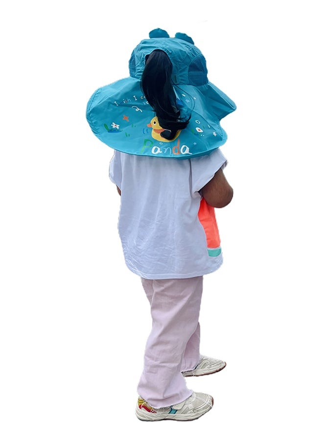 Summer Hat with wide Neck Flap for Kids, (3-10yrs), Teal Panda