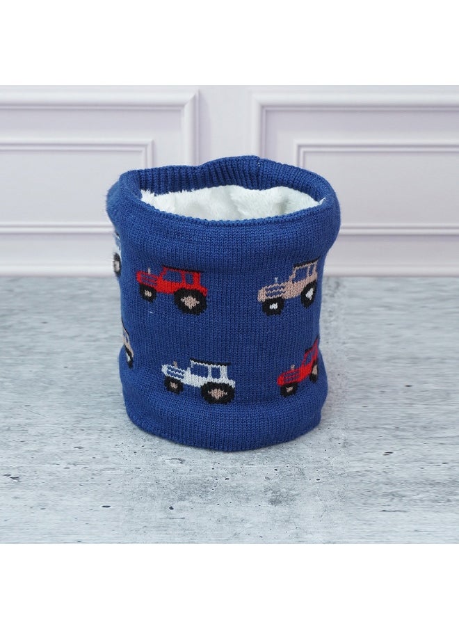 2Pcs Dark Navy Cars Themed Beanie Winter Cap With Matching Neck Cuff Style Muffler For Kids