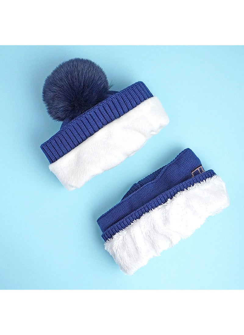 2Pcs Dark Navy Cars Themed Beanie Winter Cap With Matching Neck Cuff Style Muffler For Kids