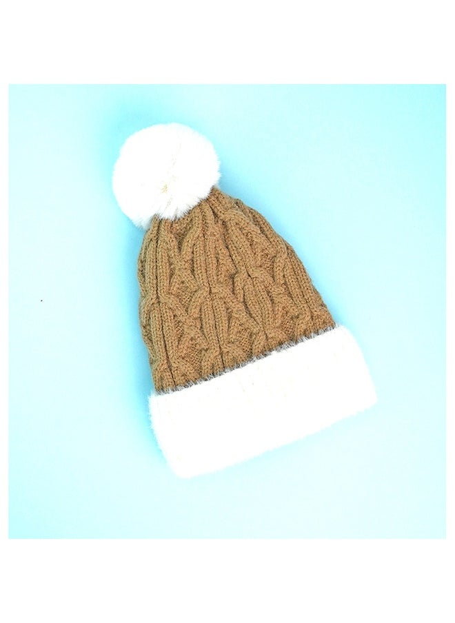 Brown Santa Christmas Themed Woolen Winter Cap Beanie For Kids