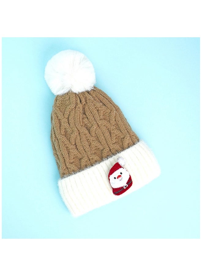 Brown Santa Christmas Themed Woolen Winter Cap Beanie For Kids