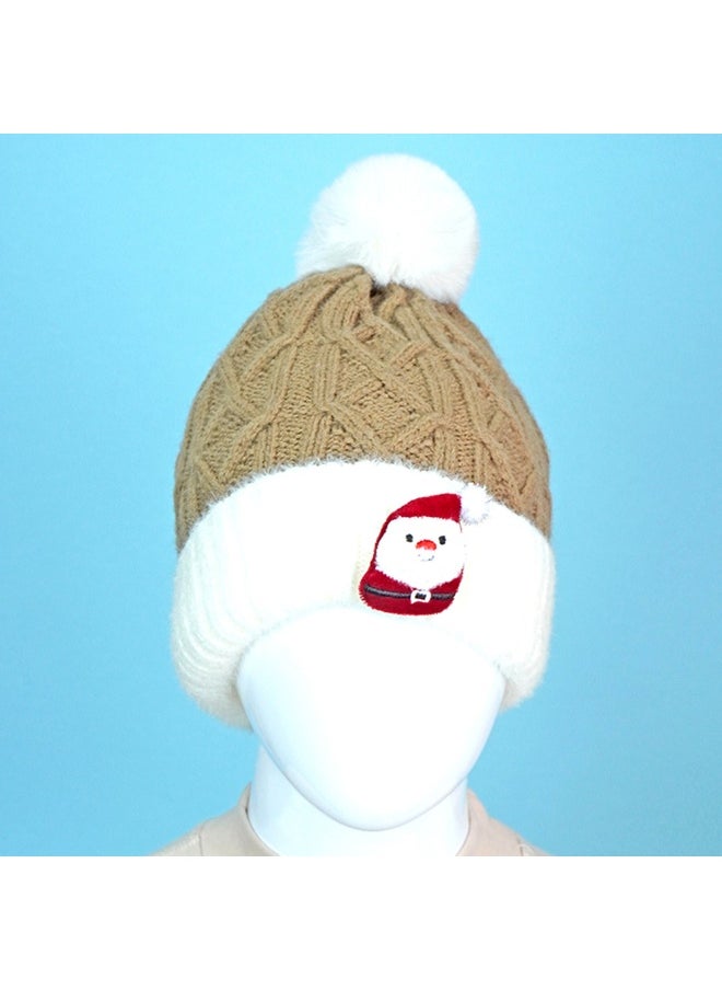 Brown Santa Christmas Themed Woolen Winter Cap Beanie For Kids