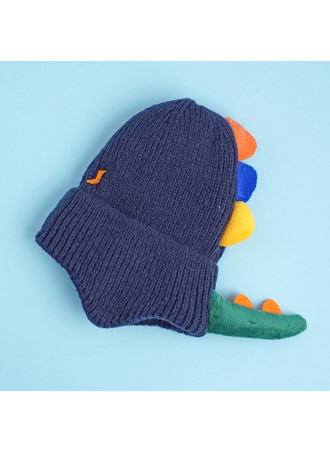 Navy 3D Head And Tail Knitten Woolen Winter Cap & Beanie