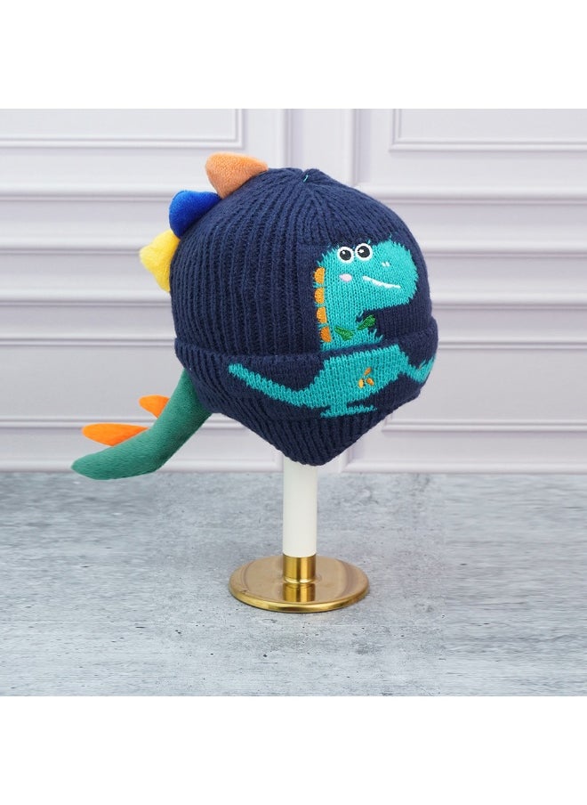 Navy 3D Head And Tail Knitten Woolen Winter Cap & Beanie