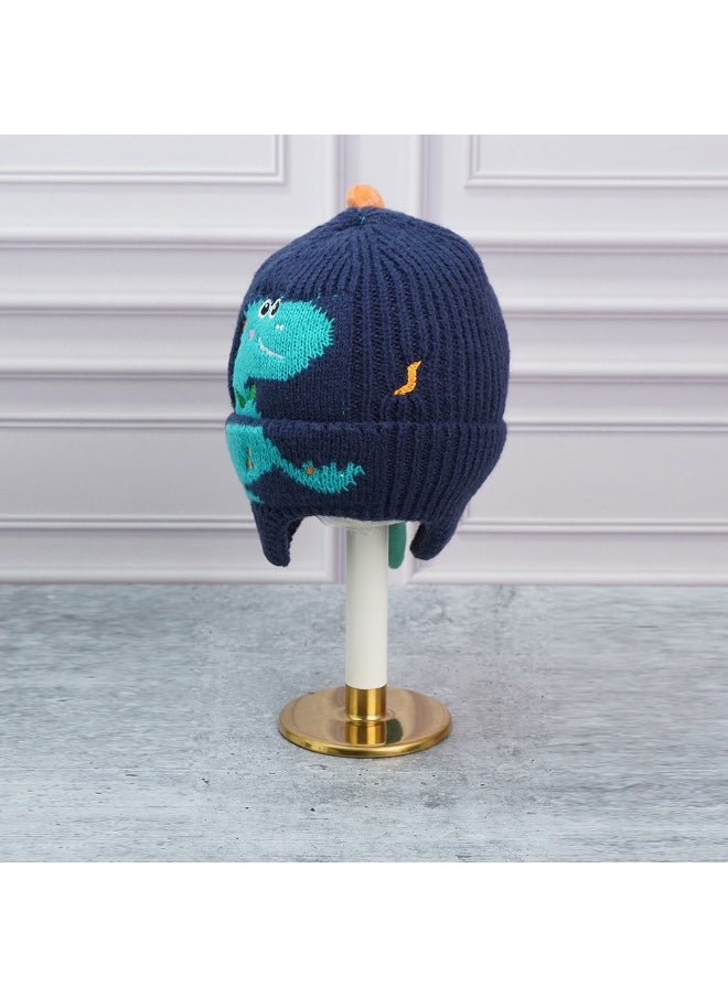 Navy 3D Head And Tail Knitten Woolen Winter Cap & Beanie