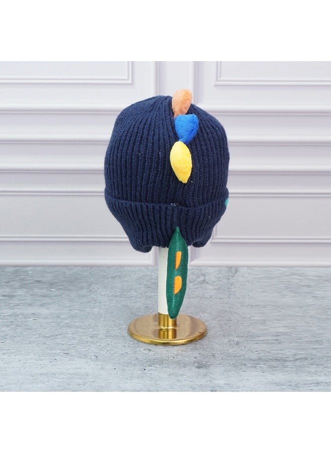 Navy 3D Head And Tail Knitten Woolen Winter Cap & Beanie