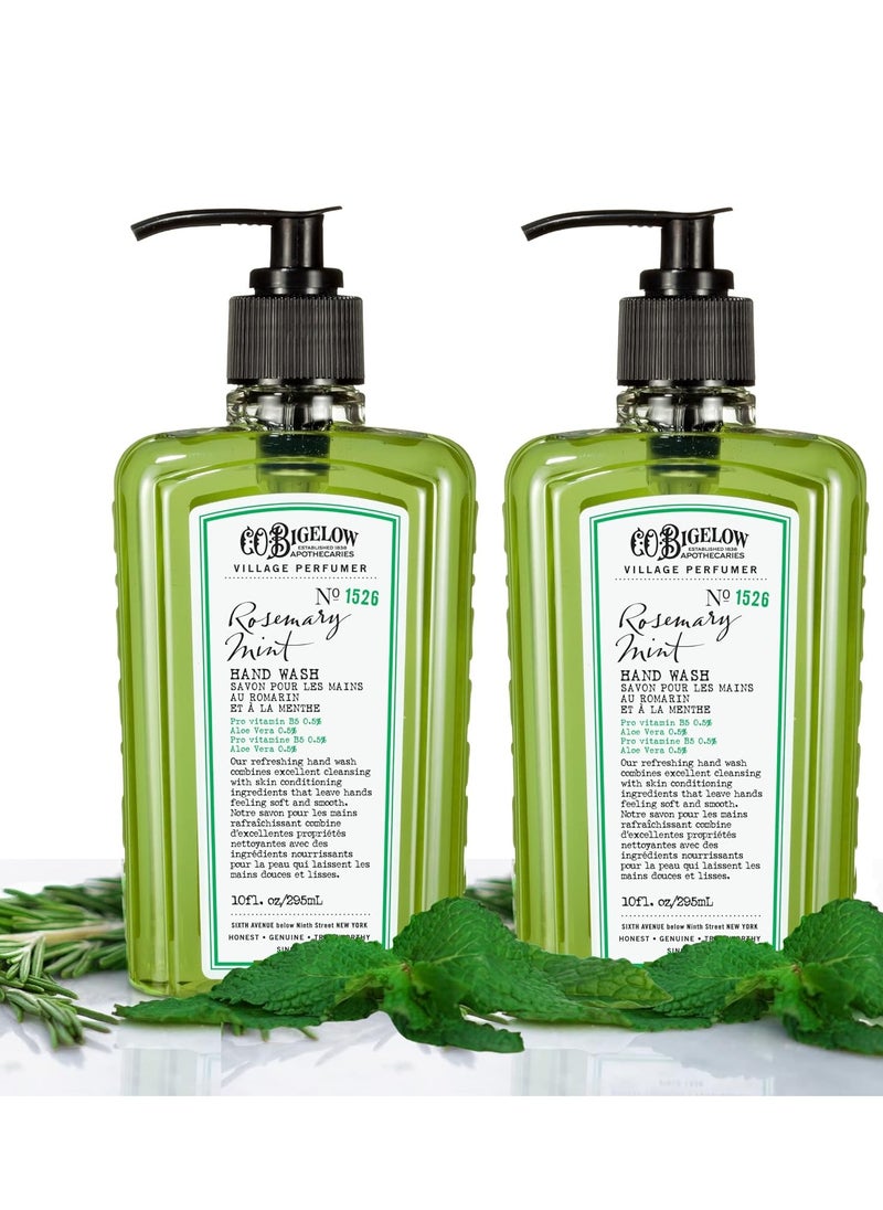 C.O. Bigelow Hand Wash, Rosemary Mint Soap, No. 1526 - Village Perfumer Moisturizing Hand Wash for Bathroom & Kitchen with Aloe Vera, 10 fl oz, Pack of 2