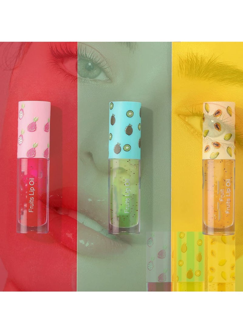 SYOSI 3 Pcs Fruit Flavored Lip Oils, Transparent Moisturizing Lip Gloss Plumping Lip Oil Smooth Moisturizing & Long-lasting Moisturizing Lip Oil for Lip Care