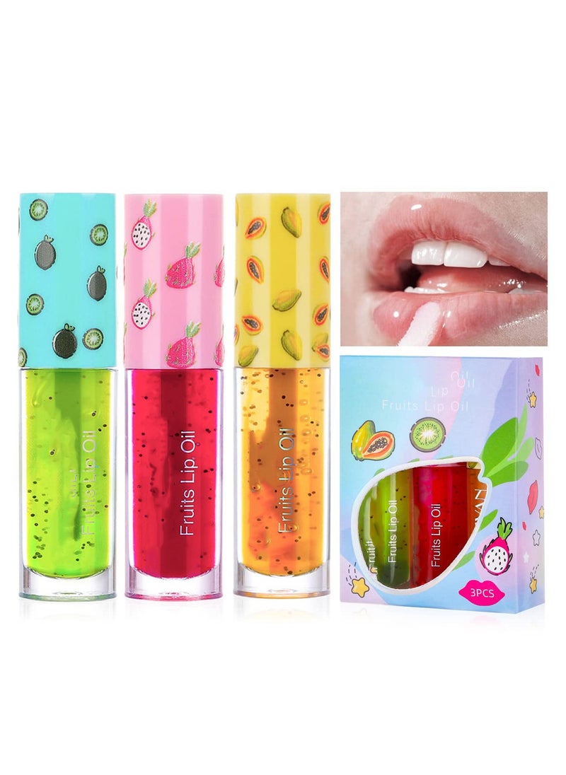 SYOSI 3 Pcs Fruit Flavored Lip Oils, Transparent Moisturizing Lip Gloss Plumping Lip Oil Smooth Moisturizing & Long-lasting Moisturizing Lip Oil for Lip Care
