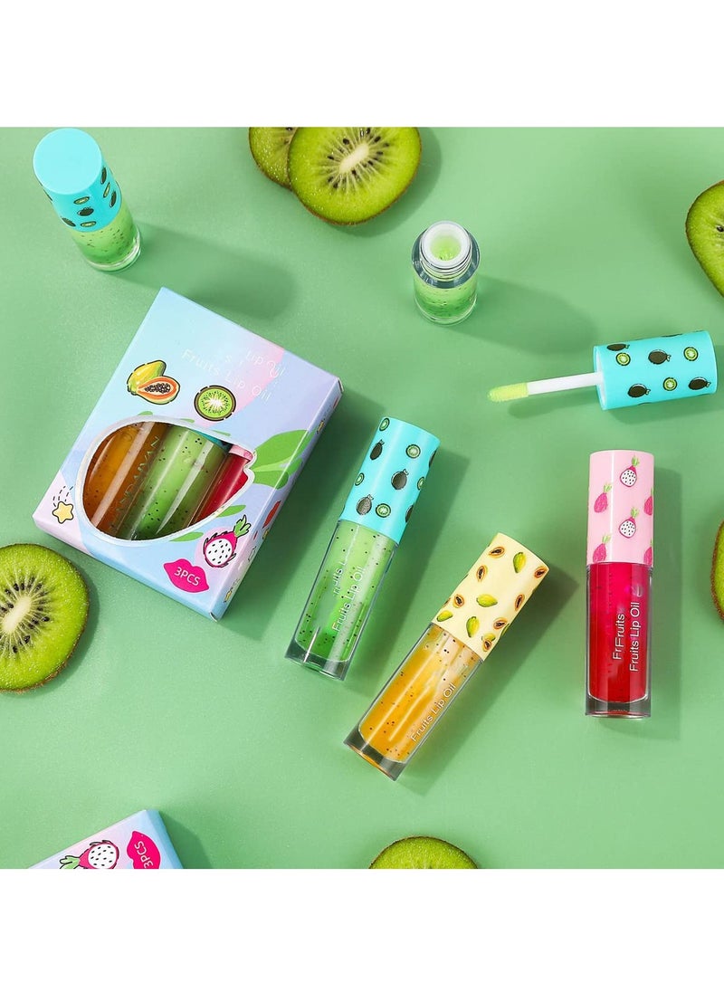 SYOSI 3 Pcs Fruit Flavored Lip Oils, Transparent Moisturizing Lip Gloss Plumping Lip Oil Smooth Moisturizing & Long-lasting Moisturizing Lip Oil for Lip Care