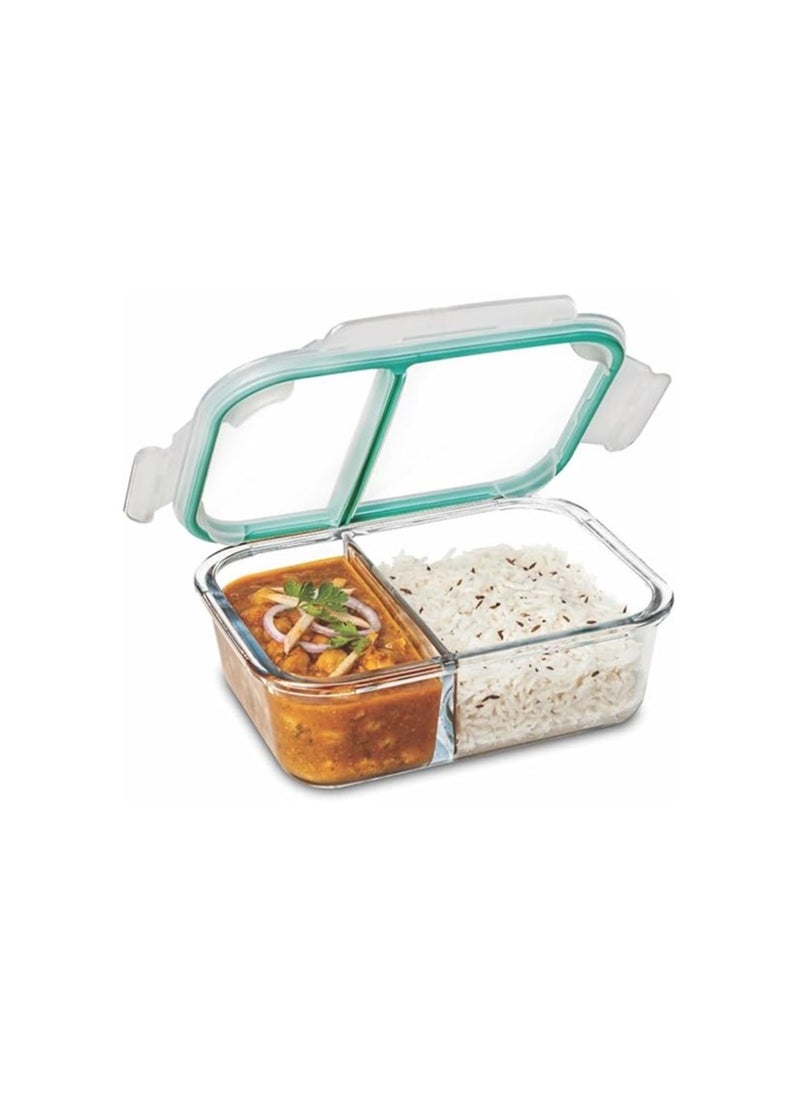 SignoraWare Slim High Microwave Safe Office Two Compartment Lunch Box Set | Borosilicate Glass | Saf