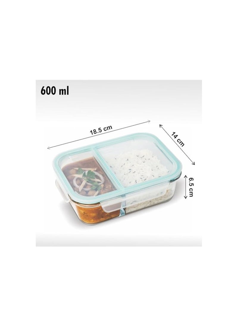 SignoraWare Slim High Microwave Safe Office Two Compartment Lunch Box Set | Borosilicate Glass | Saf