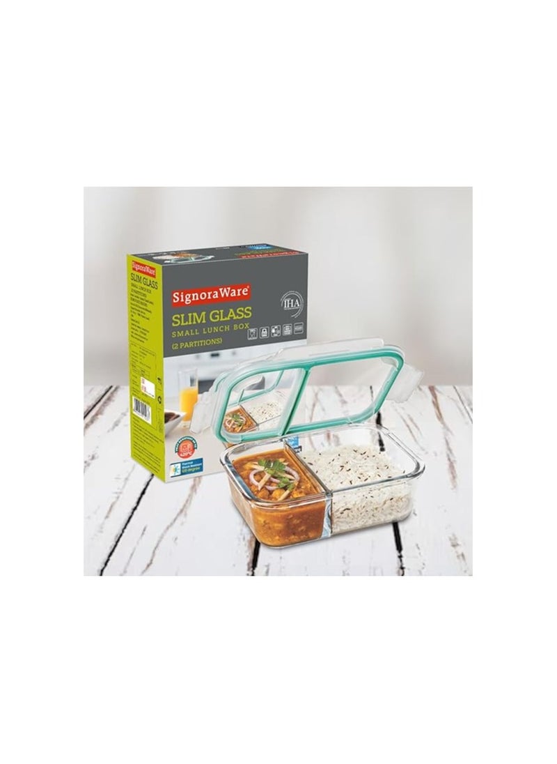 SignoraWare Slim High Microwave Safe Office Two Compartment Lunch Box Set | Borosilicate Glass | Saf
