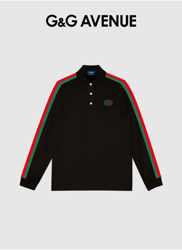 Men polo shirt sports shirt casual collar autumn and winter rainbow woven top soft and comfortable long sleeved T-shirt base shirt