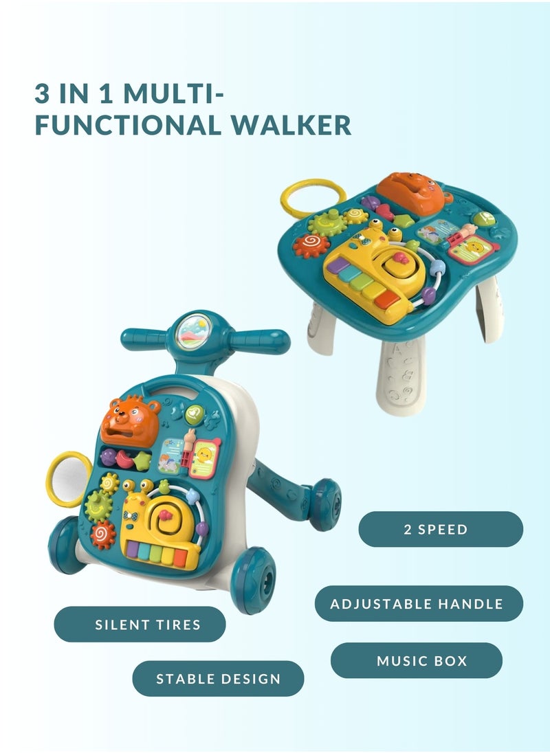 Multifunctional 3-in-1 Baby Walker with Play Piano & Game Table - Perfect for Infants & Toddlers (7 Months to 3 Years) Green