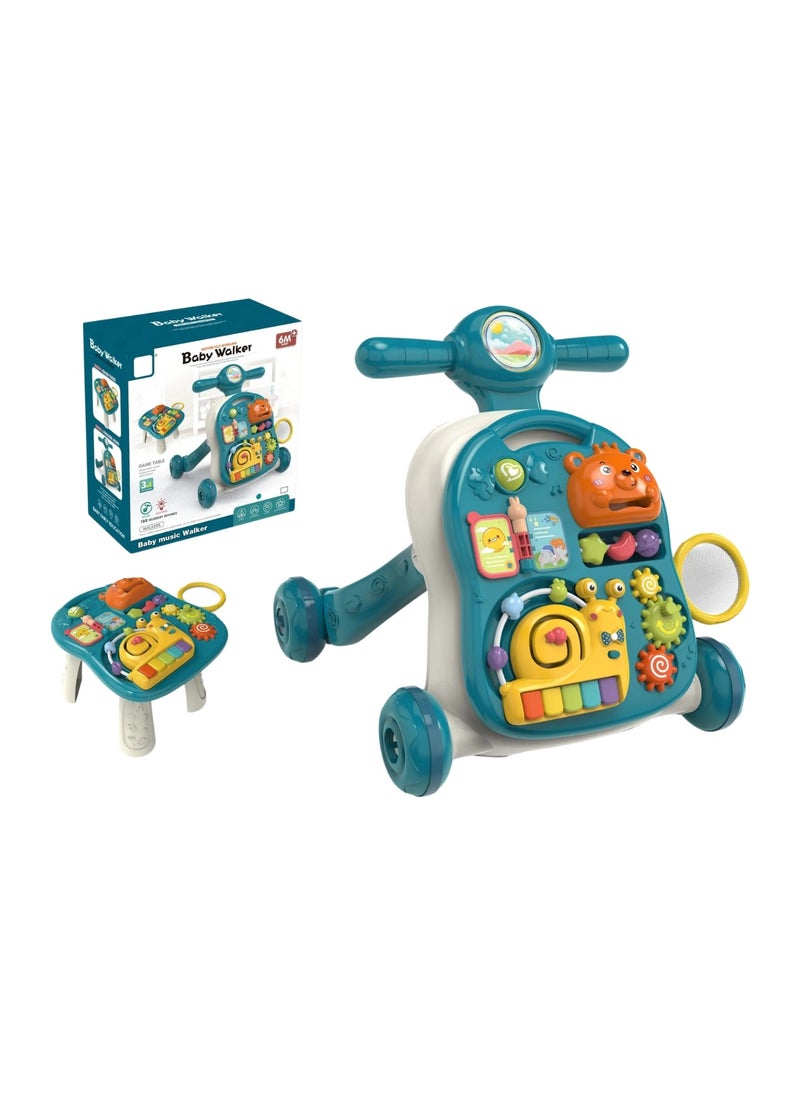 Multifunctional 3-in-1 Baby Walker with Play Piano & Game Table - Perfect for Infants & Toddlers (7 Months to 3 Years) Green