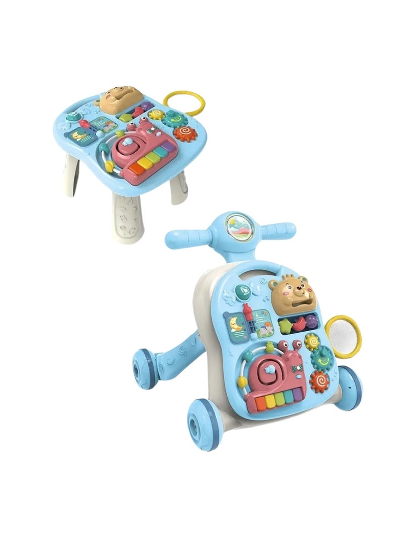 Multifunctional 3-in-1 Baby Walker with Play Piano & Game Table - Perfect for Infants & Toddlers (7 Months to 3 Years) Blue