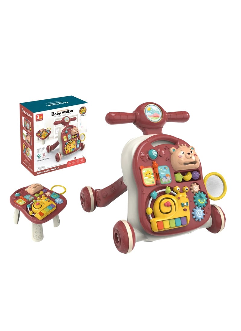 Multifunctional 3-in-1 Baby Walker with Play Piano & Game Table - Perfect for Infants & Toddlers (7 Months to 3 Years) Red