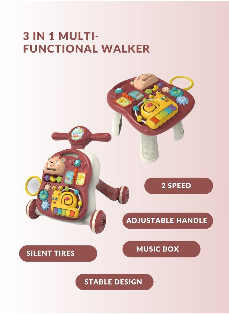 Multifunctional 3-in-1 Baby Walker with Play Piano & Game Table - Perfect for Infants & Toddlers (7 Months to 3 Years) Red