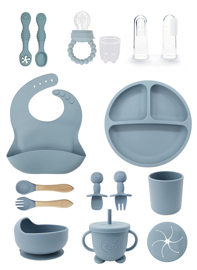 16-piece baby silicone tableware set - Blue