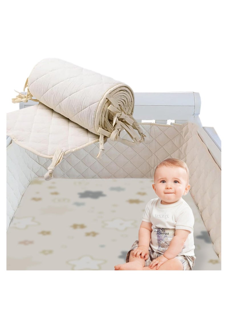 Baby Crib Rail Cover, Baby Cot Bumper, Soft Padding for Baby Cot Sides, Soft Anti Bite Padded Baby Crib Rail Cover, 2-Sided Cot Bed Bumper, Padded Cot Bumper,with Lashing Rope, Apricot 360 * 30CM