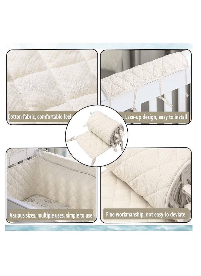 Baby Crib Rail Cover, Baby Cot Bumper, Soft Padding for Baby Cot Sides, Soft Anti Bite Padded Baby Crib Rail Cover, 2-Sided Cot Bed Bumper, Padded Cot Bumper,with Lashing Rope, Apricot 360 * 30CM