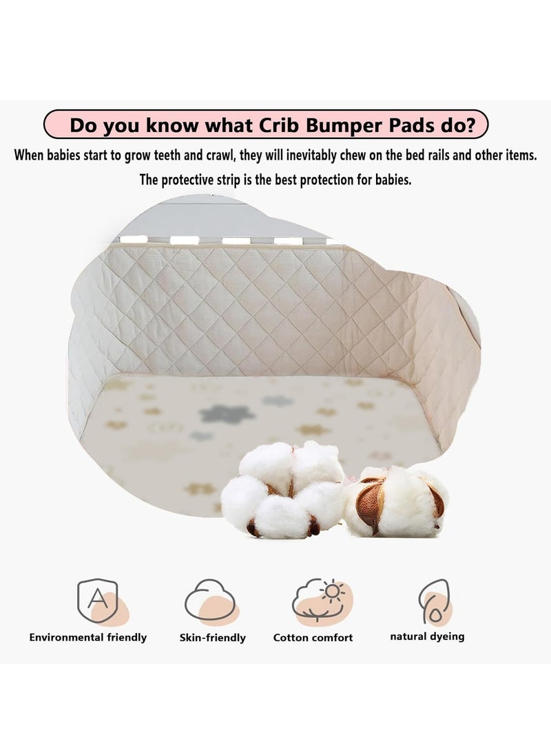 Baby Crib Rail Cover, Baby Cot Bumper, Soft Padding for Baby Cot Sides, Soft Anti Bite Padded Baby Crib Rail Cover, 2-Sided Cot Bed Bumper, Padded Cot Bumper,with Lashing Rope, Apricot 360 * 30CM