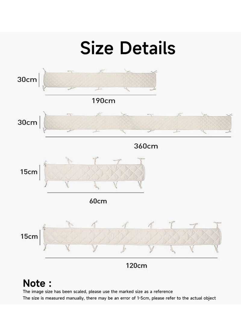Baby Crib Rail Cover, Baby Cot Bumper, Soft Padding for Baby Cot Sides, Soft Anti Bite Padded Baby Crib Rail Cover, 2-Sided Cot Bed Bumper, Padded Cot Bumper,with Lashing Rope, Apricot 360 * 30CM