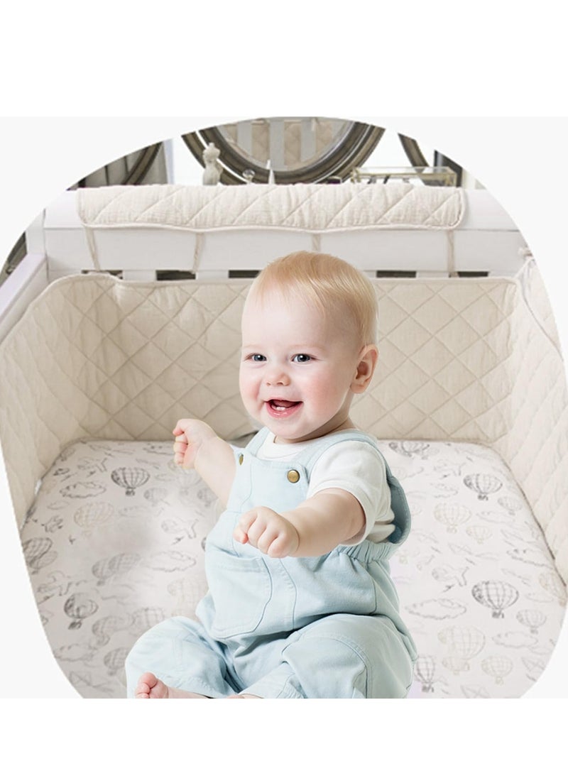 Baby Crib Rail Cover, Baby Cot Bumper, Soft Padding for Baby Cot Sides, Soft Anti Bite Padded Baby Crib Rail Cover, 2-Sided Cot Bed Bumper, Padded Cot Bumper,with Lashing Rope, Apricot 360 * 30CM