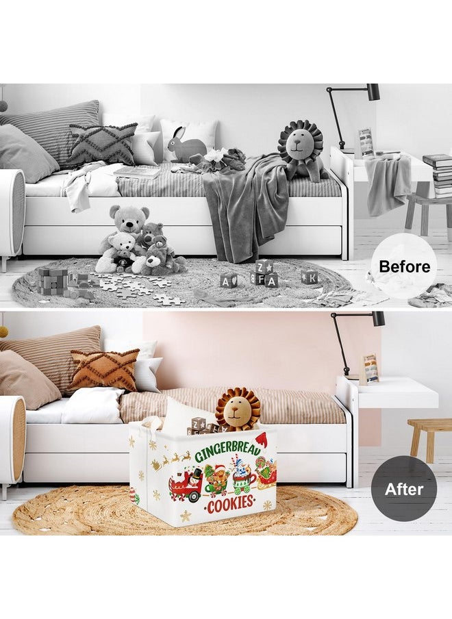 Clastyle Large Cookie Gingerbread Christmas Gift Basket Candy House Train Sleigh Xmas Basket Kid Snowman Snowflake Toy Book Shelf Basket Collapsible Rectangle Clothes Nursery Bin