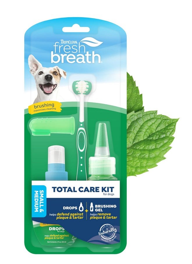 TropiClean Fresh Breath Dog Oral Care Kit | Total Care System for Plaque & Tartar Control | Dog Tooth Brushing Kit for Small & Medium Dogs