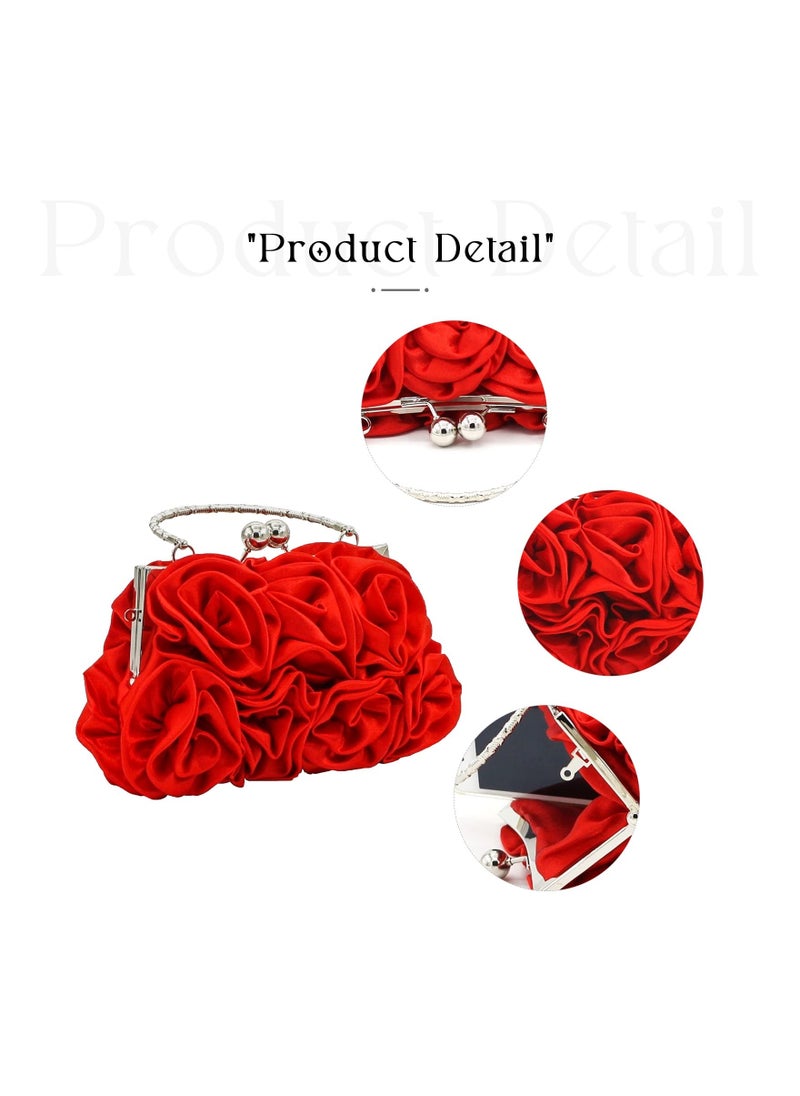 Women Evening Clutch Bag Floral Satin Purses Detachable Strap Clutch Bag Floral Clutch Bag Detachable Strap Purses Floral Clutch Bag for Wedding, Party, Prom