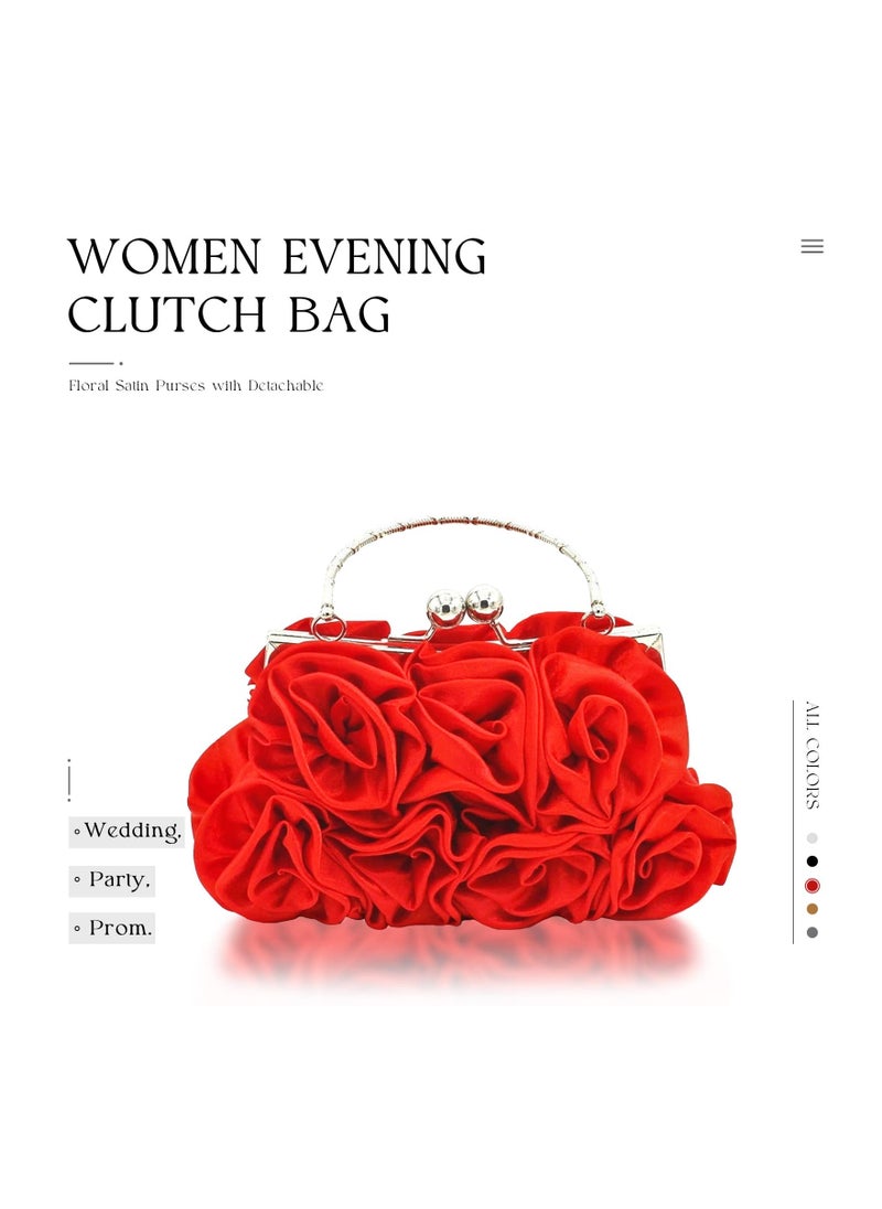 Women Evening Clutch Bag Floral Satin Purses Detachable Strap Clutch Bag Floral Clutch Bag Detachable Strap Purses Floral Clutch Bag for Wedding, Party, Prom