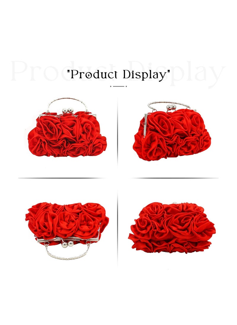 Women Evening Clutch Bag Floral Satin Purses Detachable Strap Clutch Bag Floral Clutch Bag Detachable Strap Purses Floral Clutch Bag for Wedding, Party, Prom