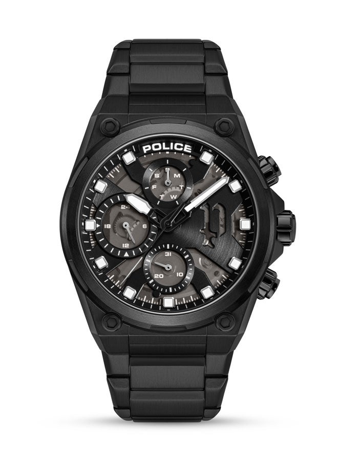 Men's 43mm Multifunction Watch with Hydraulic Black Plate, Charcoal Translucent Dial & 316L Stainless Steel Bracelet