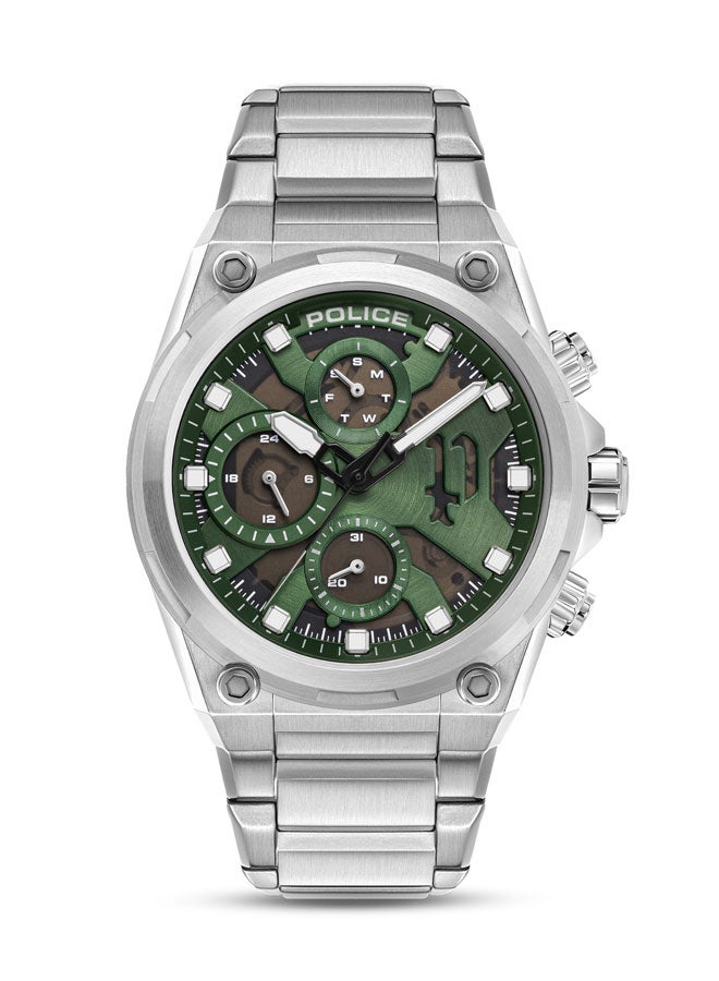 Men's Airflow 43mm Multifunction Watch with Hydraulic Green Plate, Black Dial & 316L Stainless Steel Bracelet