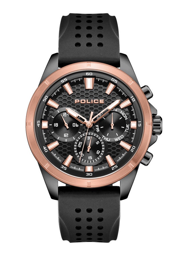Men's Motion 45mm Multifunction Watch with Black Honeycomb Texture Dial, IP Rose Gold Topring & Silicone Strap
