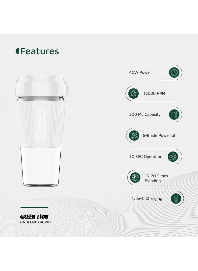G-Blend X Portable Juicer 0.3L 40W / 18000 RPM / 30 Sec Operation / 6 Powerful Stainless-Steel Blades / 20 Times Blending - White