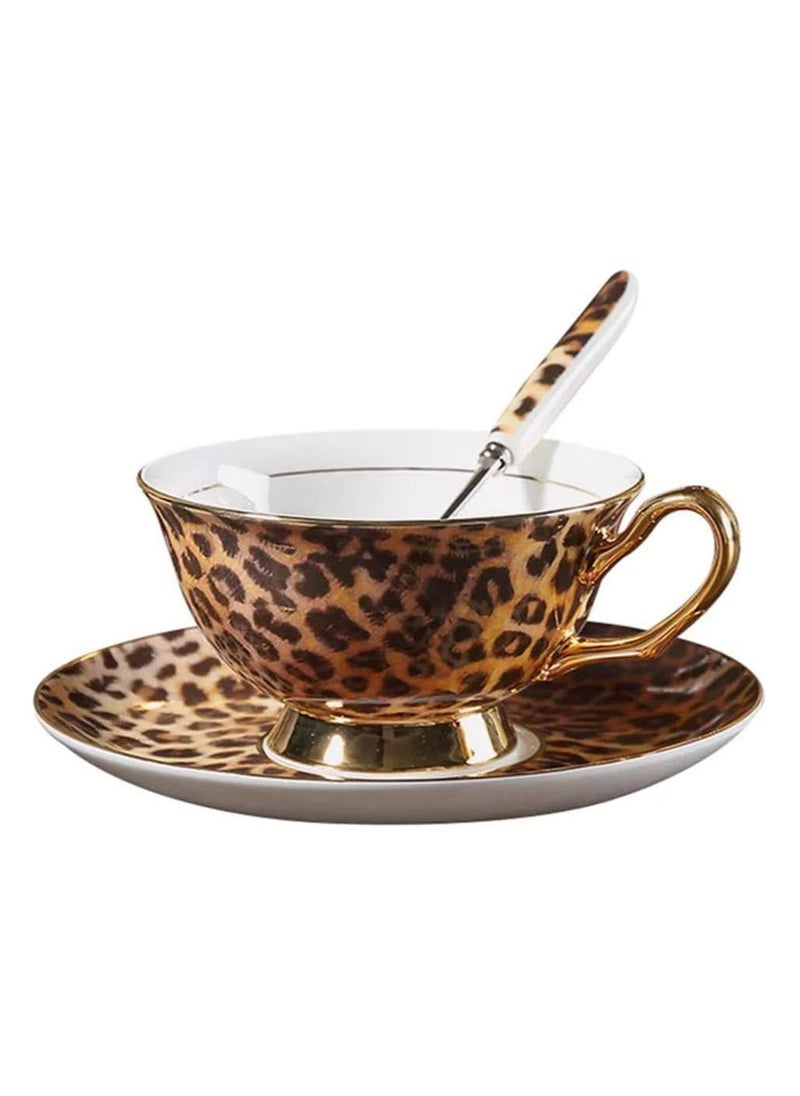 Cup and Saucer Set Art Bone china Ceramic Tea Cup Coffee Cup Set Gift Set (Leopard Print 230ml)