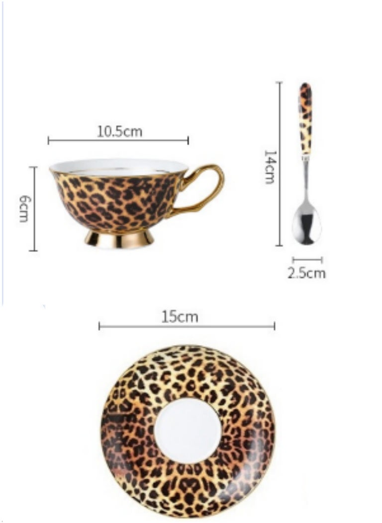 Cup and Saucer Set Art Bone china Ceramic Tea Cup Coffee Cup Set Gift Set (Leopard Print 230ml)