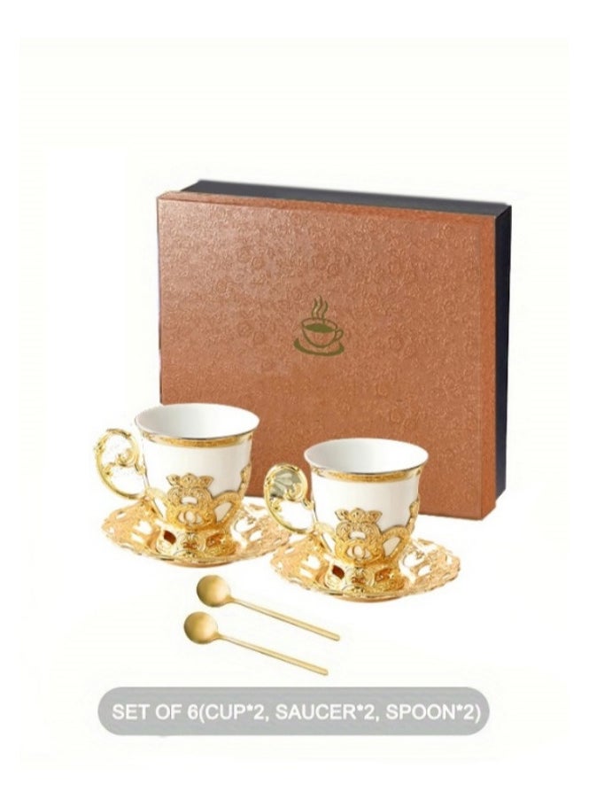 Premium Coffee Cups Set of 4 with 2 Cup and 2 Plate for Home, Office, Gift Box for Men and Women