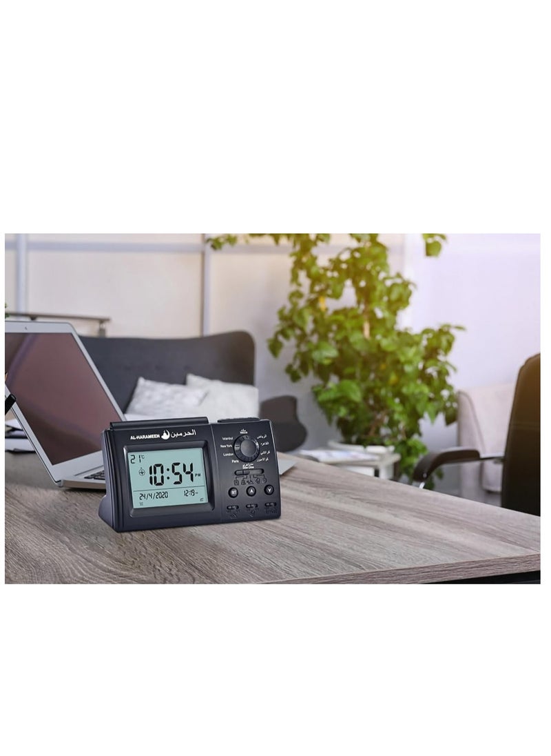 Digital Azan Table Alarm Clock Carbon Fiber Black 15x9.5cm