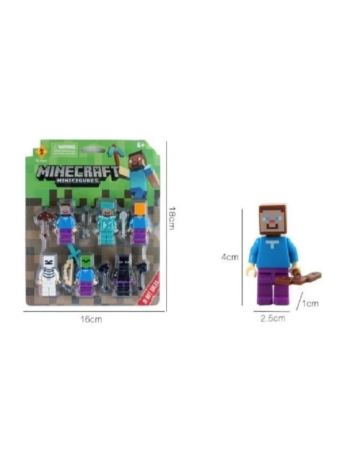 6-Pieces JMD Minecraft Mini Action Figure Toys Set With Weapons 18cm