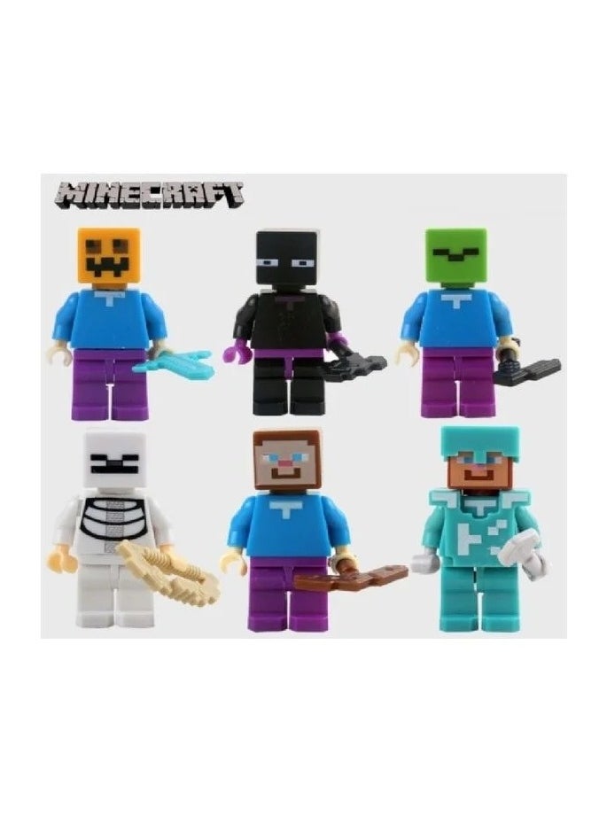 6-Pieces JMD Minecraft Mini Action Figure Toys Set With Weapons 18cm