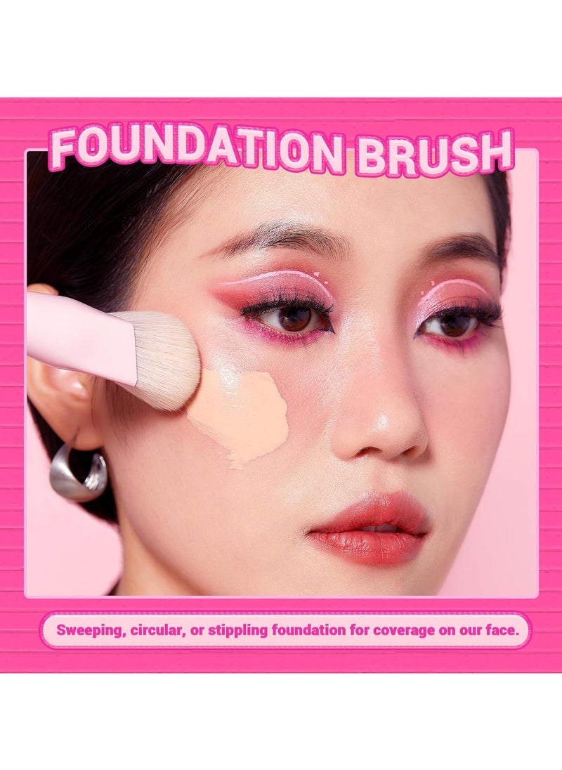 Jessup Foundation Brush and Concealer Brush, Pink Makeup Brushes Set 2Pcs Premium Synthetic Face Make up Brushes for Liquid Cream T497