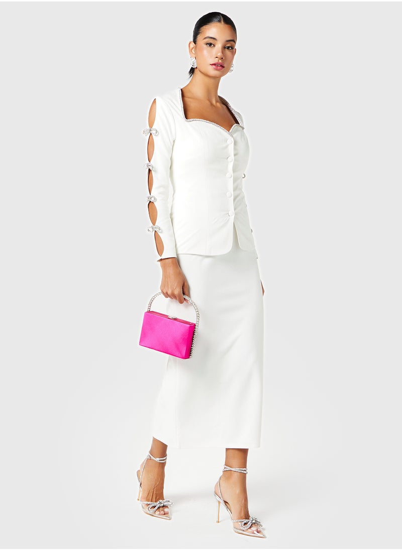 Bow Sleeve Blazer Skirt Dress