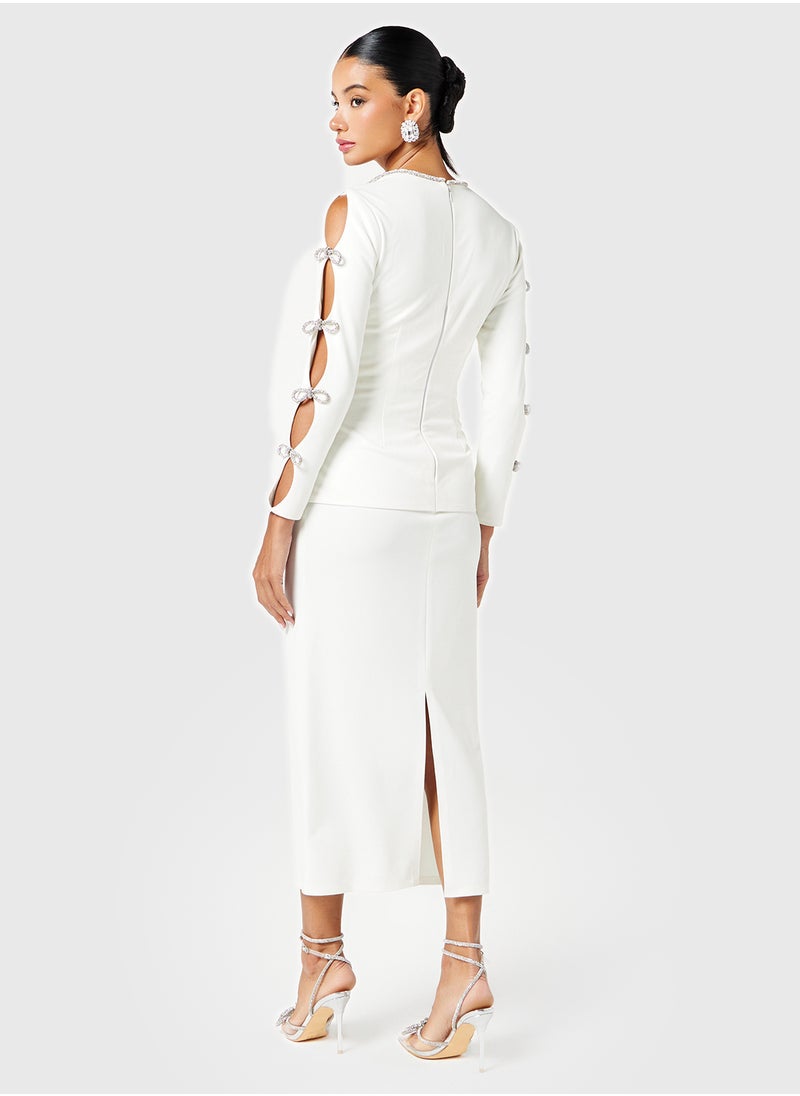 Bow Sleeve Blazer Skirt Dress