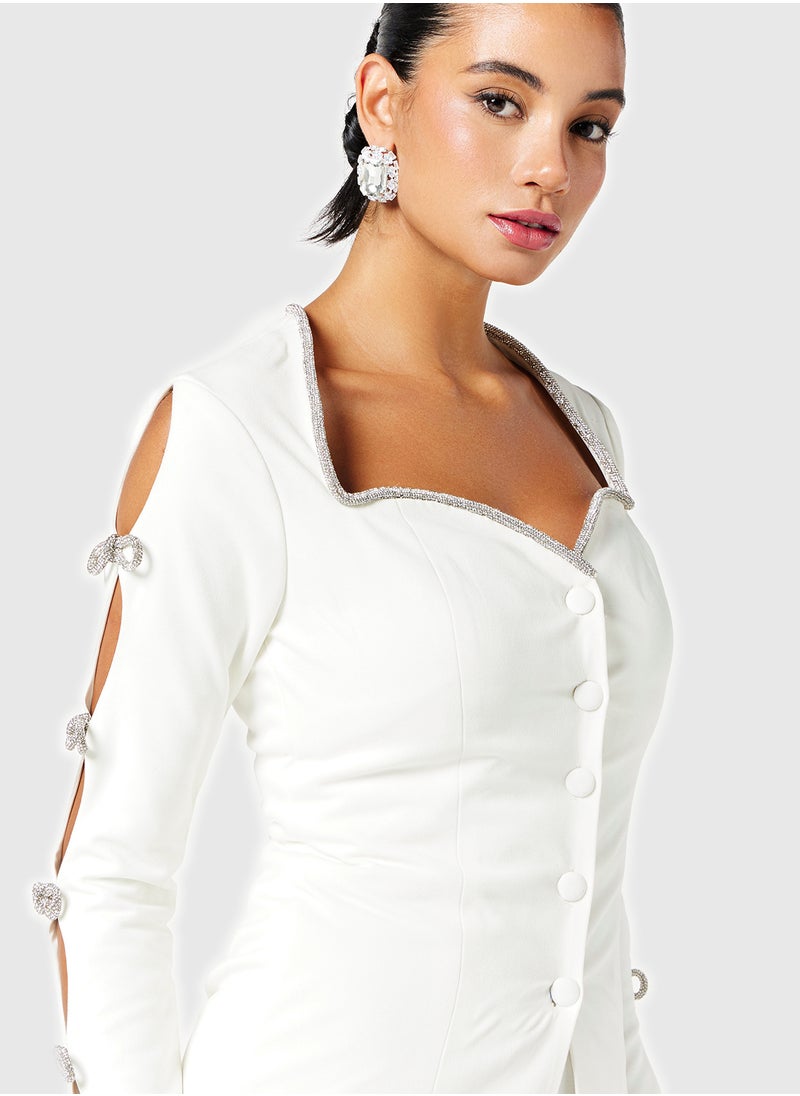 Bow Sleeve Blazer Skirt Dress