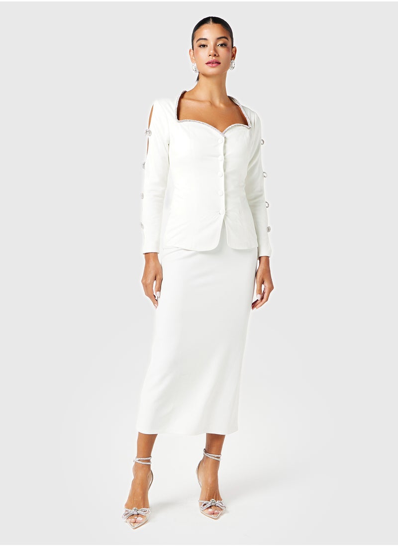 Bow Sleeve Blazer Skirt Dress
