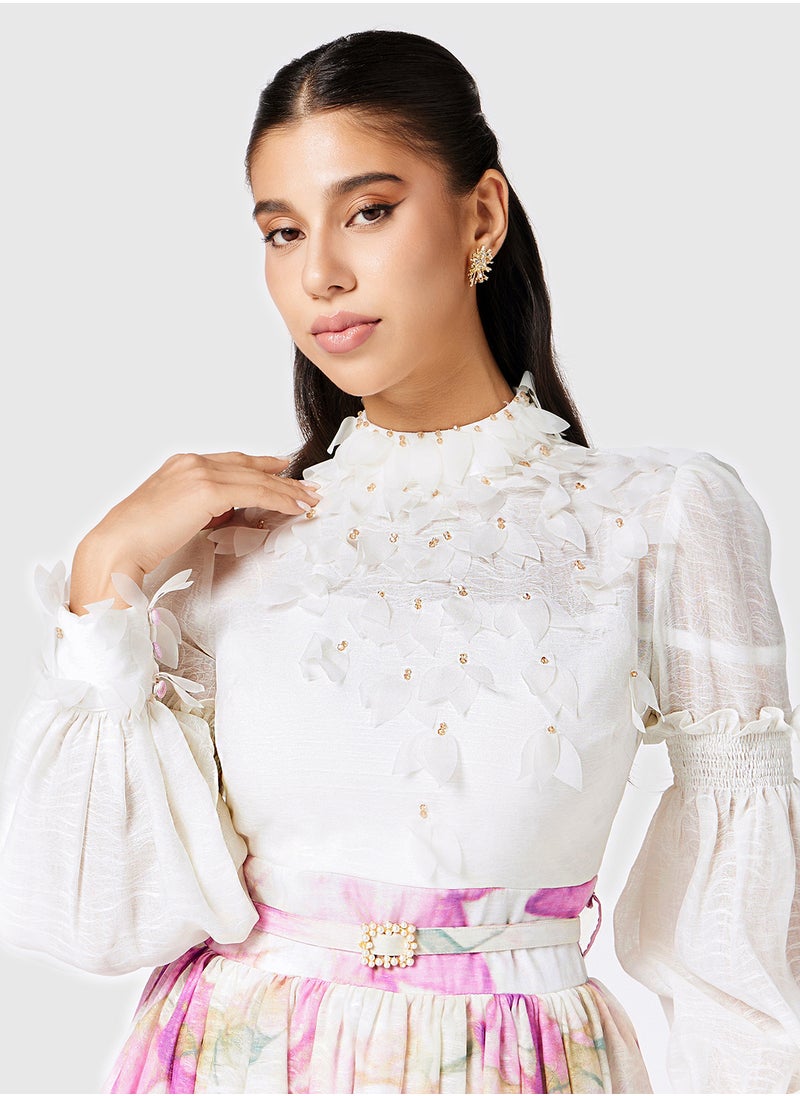 Applique Detailed Printed Skirt Dress
